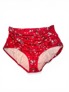 Torrid Size 0 Red bandana skull print ruched high waist swim bottom rockabilly